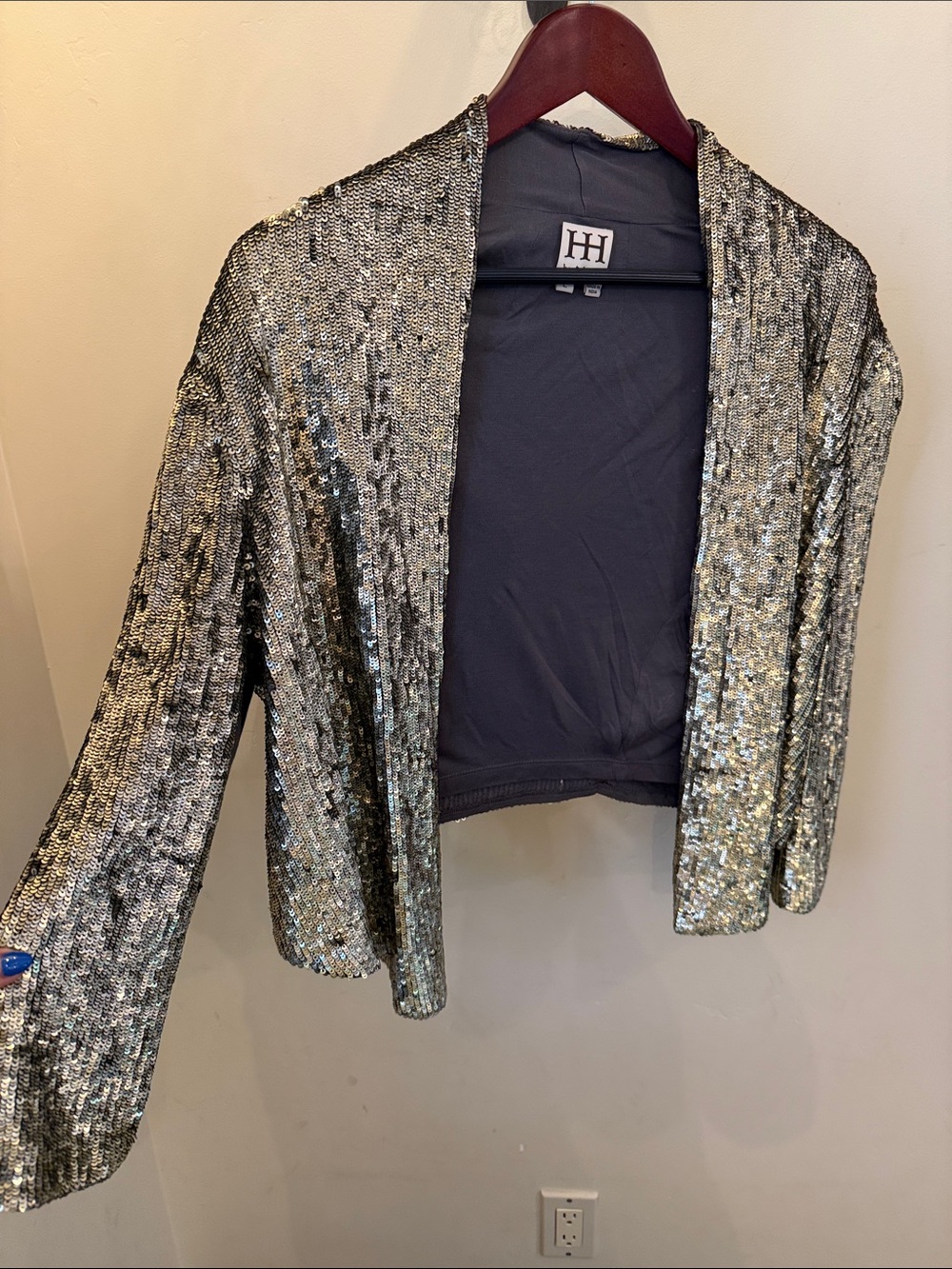 Haute Hippie Silver Sequin Open-Front Blazer